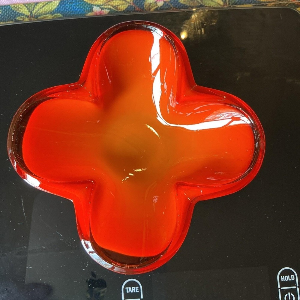 Vintage‎ MCM Sasak Japanese Amberina Art Glass Bowl/Ashtray Red/Orange